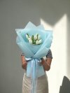 10 White Tulips Bouquet Blue Wrapping